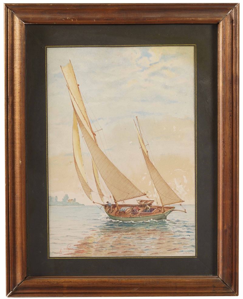 Pittore del XIX-XX secolo Veliero in navigazione  - Acquerello su carta - Auction Maritime Art - Cambi Casa d'Aste