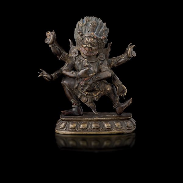 Figura di Mahakala in bronzo parzialmente dorato, Tibet, XVI secolo