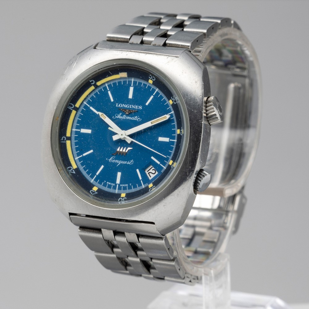 Longines - Conquest Automatic in Acciaio Forma Tonneau, Quadrante Blu Elettrico e Doppia Corona, ...