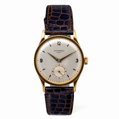 Elegante Calatrava Ref 570 J in Oro Giallo 18k Quadrante Argentè con Numeri Arabi Applicati e Sec...