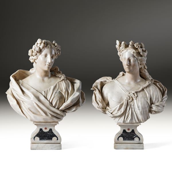Filippo Parodi (Genova 1630 - 1702) e collaboratori. Arte barocca genovese, fine del XVII secolo Busto femminile allegorico (Estate?) e busto femminile allegorico (Primavera?)