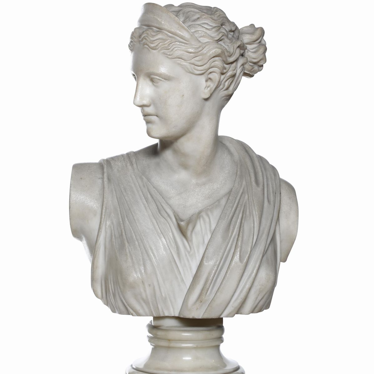 Coppia di Busti in Marmo Raffiguranti L'apollo del Belvedere e la Venere di Versailles. Arte Neoc...
