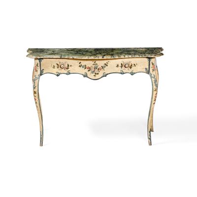 Consolle in Legno Laccato a Motivi Floreali su Fondo Beige, Genova XVIII Secolo
