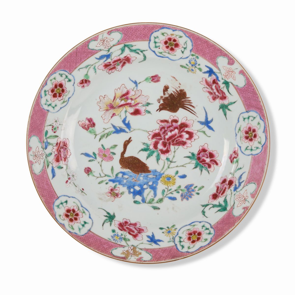 Coppia di piatti in porcellana Famiglia Rosa, Cina, Dinastia Qing (epoca Qianlong, 1736-1796)