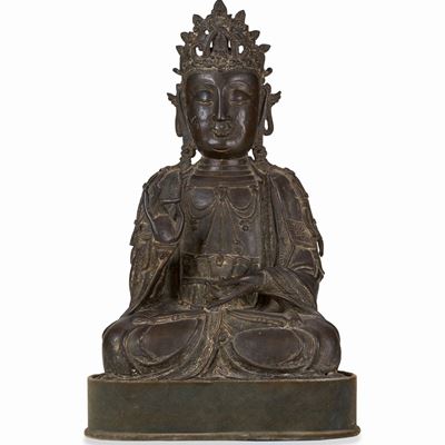 Figura di Buddha Incoronato in Bronzo, Cina, Dinastia Ming, XVII Secolo