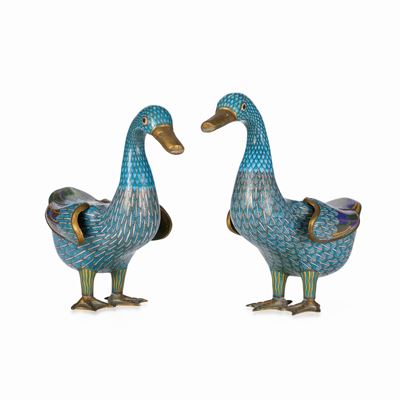 Coppia di Papere a Smalti Cloisonnè, Cina, Dinastia Qing, XIX Secolo