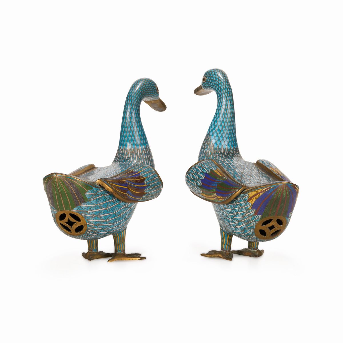 Coppia di Papere a Smalti Cloisonnè, Cina, Dinastia Qing, XIX Secolo