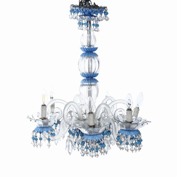 Lampadario a quattro luci in vetro di Murano. XX secolo