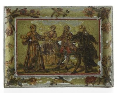 Vassoietto in Legno Laccato e Decorato Ad Arte Povera. Arte Veneta, XVIII-XIX Secolo