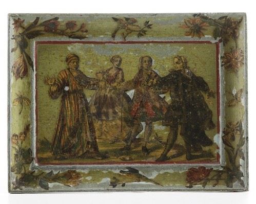 Vassoietto in legno laccato e decorato ad arte povera. Arte veneta, XVIII-XIX secolo