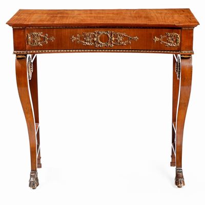 Consolle Impero Ad un Cassetto in Legno Lastrtonato e Legno Intagliato. Francia XIX Secolo