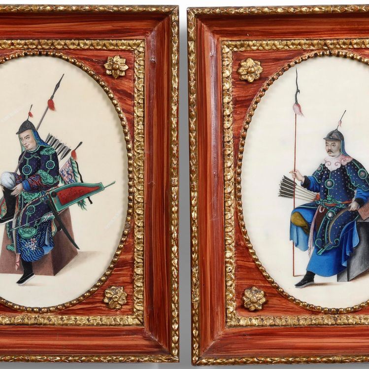 Due dipinti raffigurante arciere su carta di riso, Cina, Dinastia Qing, XIX secolo  - Auction Italian Mansions - Cambi Casa d'Aste