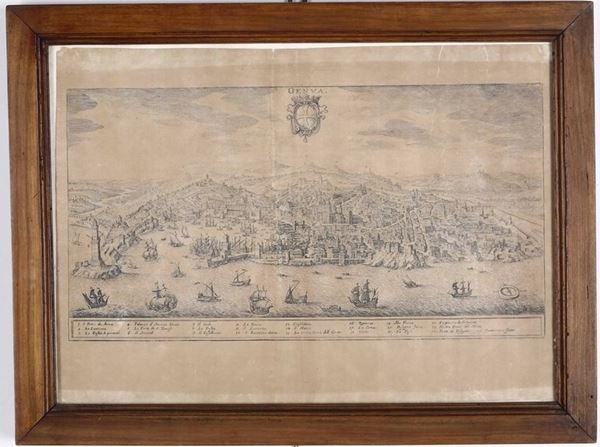 Incisione raffigurante veduta di Genova. XIX secolo