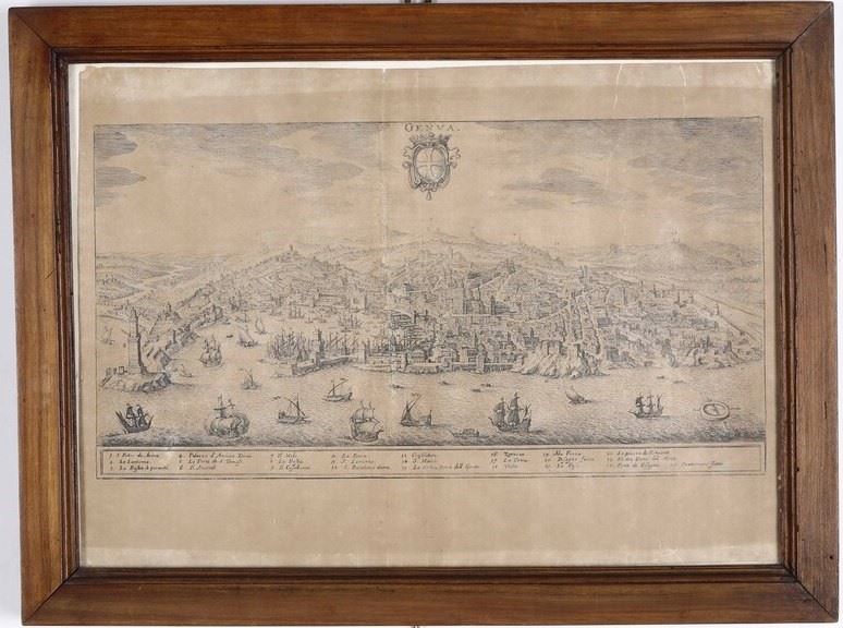 Incisione raffigurante veduta di Genova. XIX secolo  - Auction Italian Mansions - Cambi Casa d'Aste