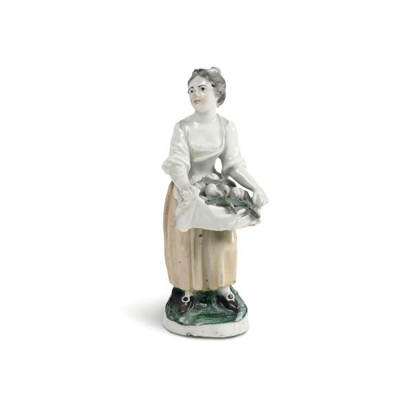 Figurina di venditrice Torino, Manifattura di Vinovo, probabilmente periodo Hannong, 1776-1779 