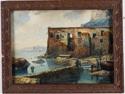 Veduta Costiera con Fortezza e Ruderi