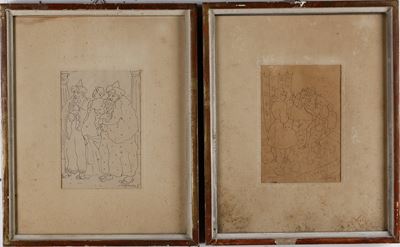 Coppia di Disegni su Carta per le Illustrazioni della Serie “romanzi di Voltaire"