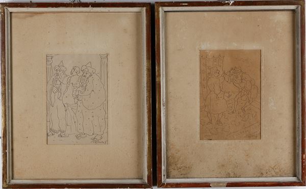 Franco Rognoni - Coppia di disegni su carta per le illustrazioni della serie “Romanzi di Voltaire"
