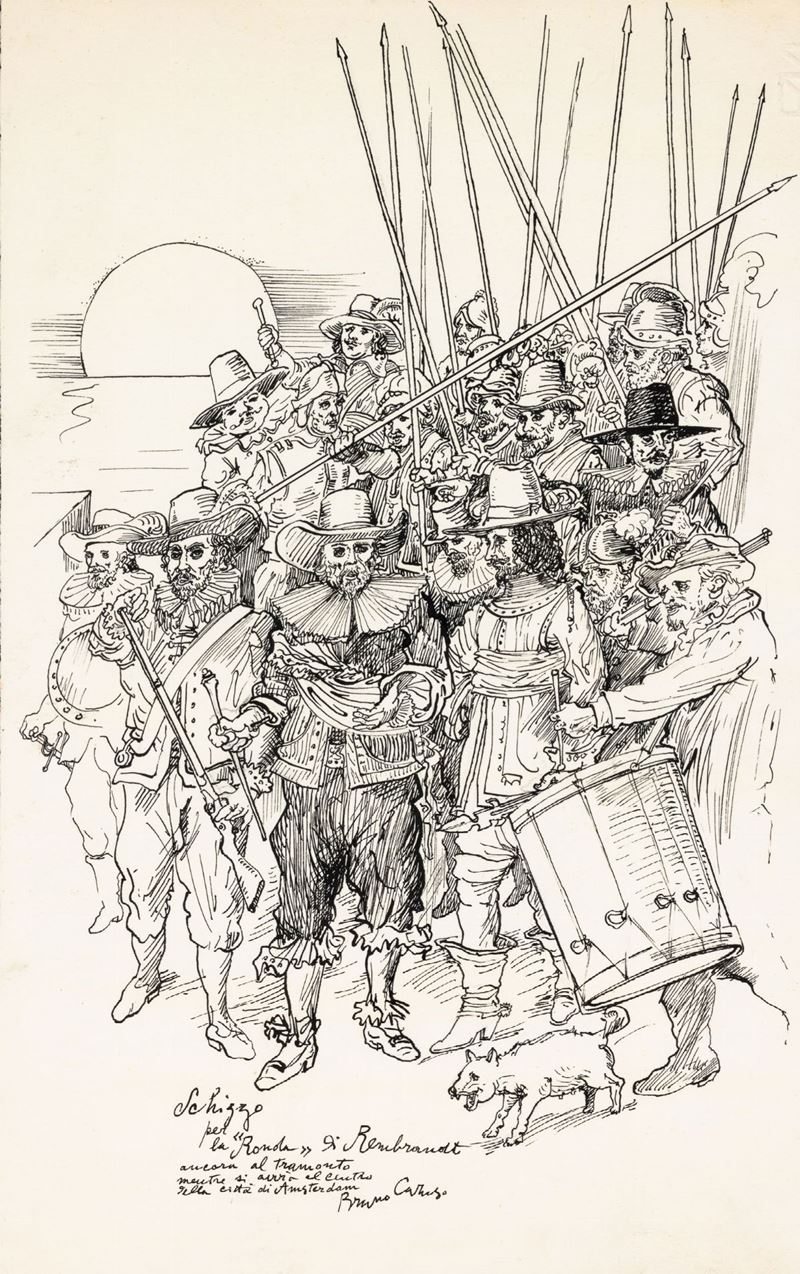 Bruno Caruso - Schizzo per la Ronda di Rembrandt