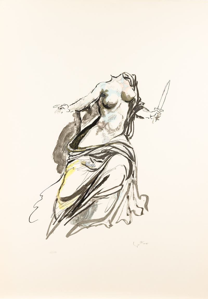 Renato Guttuso : Nudo con spada  (1980)  - litografia - Asta Collezione Profenna - Cambi Casa d'Aste