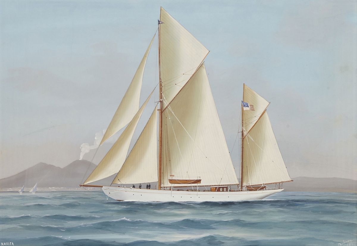 Antonio De Simone (1851-1907)ritratto dello Yawl Americano Xarifa nella Baia di Napoli Ritratto d...
