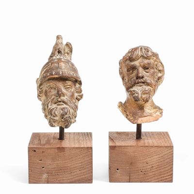 Testa di Guerriero con Elmo (marte?) e Testa Virile. Plasticatore Italiano del XVII-XVIII Secolo