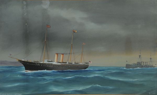 Antonio De Simone (1851-1907) Ritratto dello Royal Yacht Victoria and Albert in navigazione sotto sco [..]