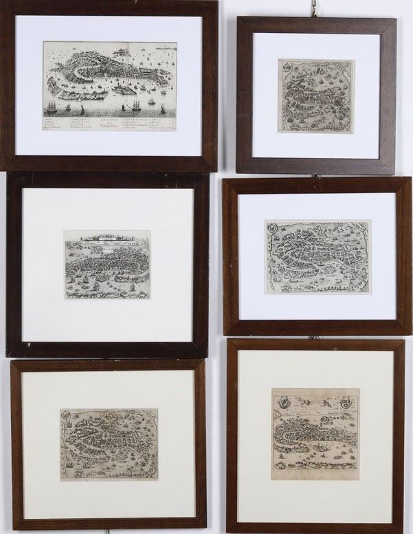 Venezia-piccole piante topografiche Sei piccole piante topografiche e vedute di Venezia, Sec. XVI-XVIII  - Auction Prints, Views and Maps - Cambi Casa d'Aste
