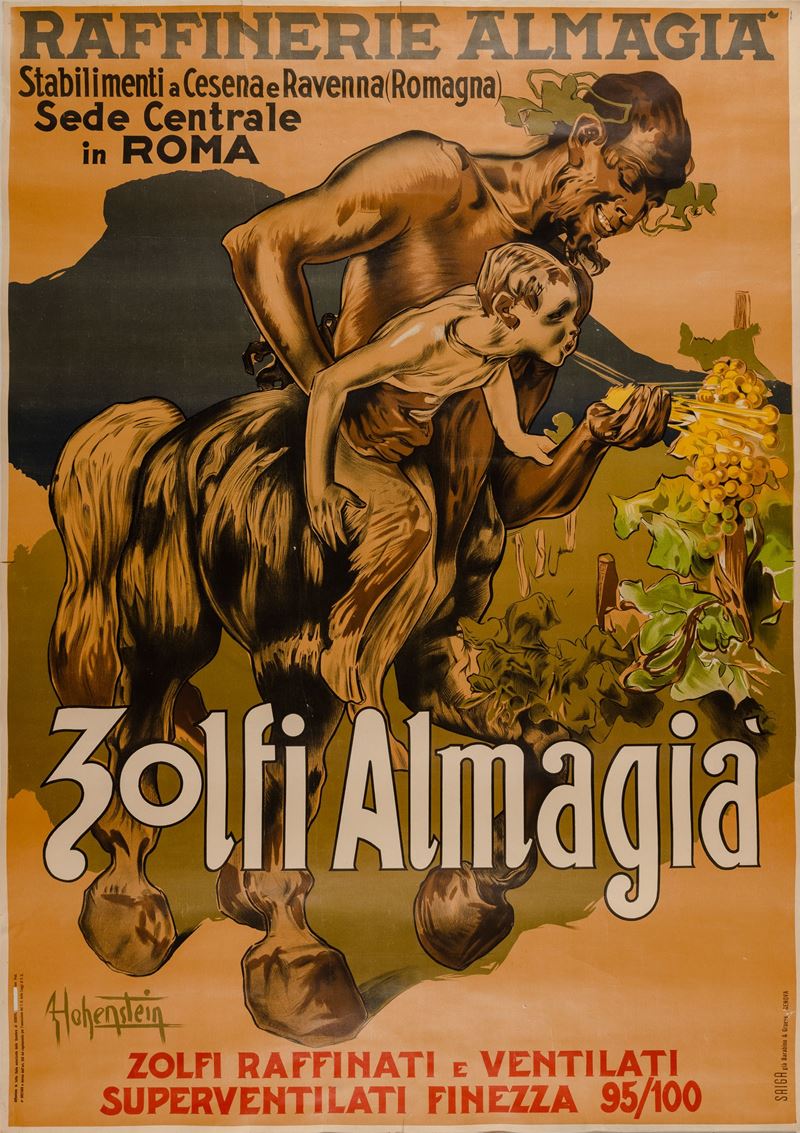 Adolf Hohenstein : Raffinerie Zolfi Almagià.  - Auction POP Culture and Vintage Posters - Cambi Casa d'Aste