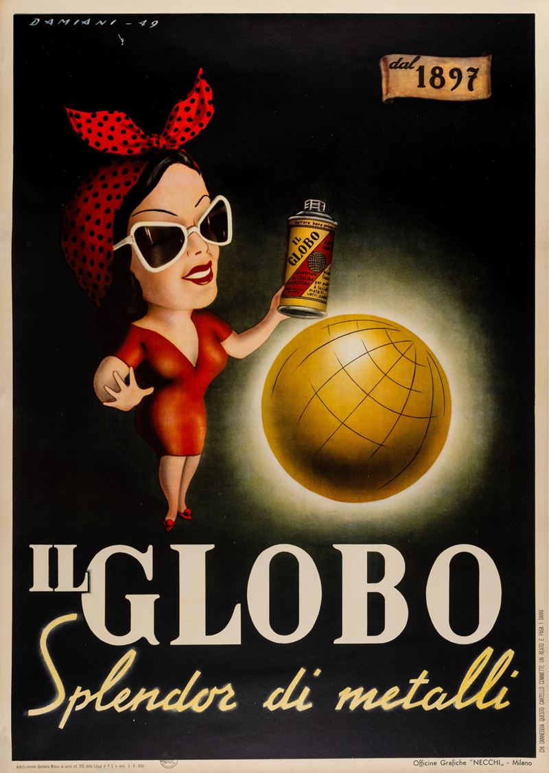 Damiani : Il Globo - lucido per metalli.  - Auction POP Culture and Vintage Posters - Cambi Casa d'Aste