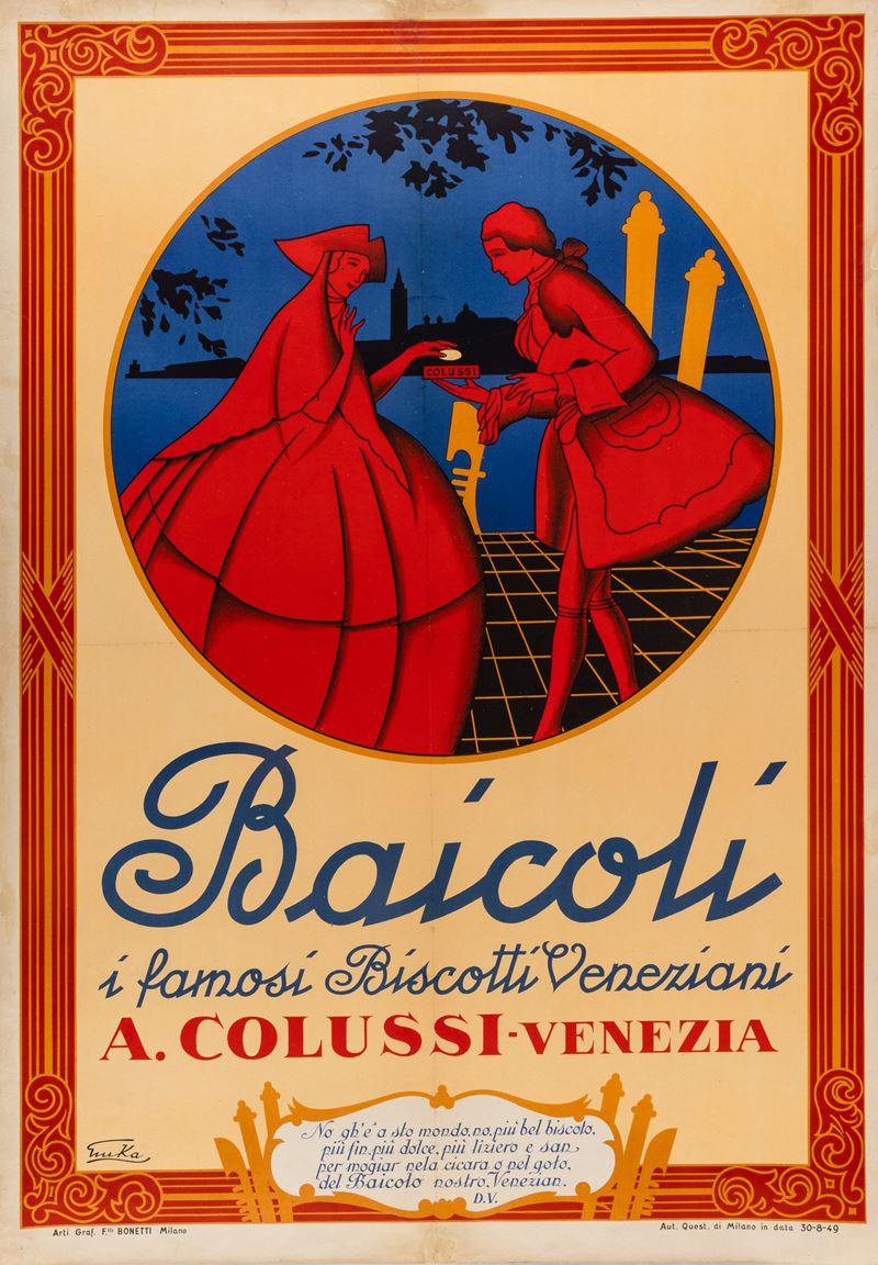 Emka : Biscotti Veneziani Baicoli - Colussi, Venezia.  - Auction POP Culture and Vintage Posters - Cambi Casa d'Aste