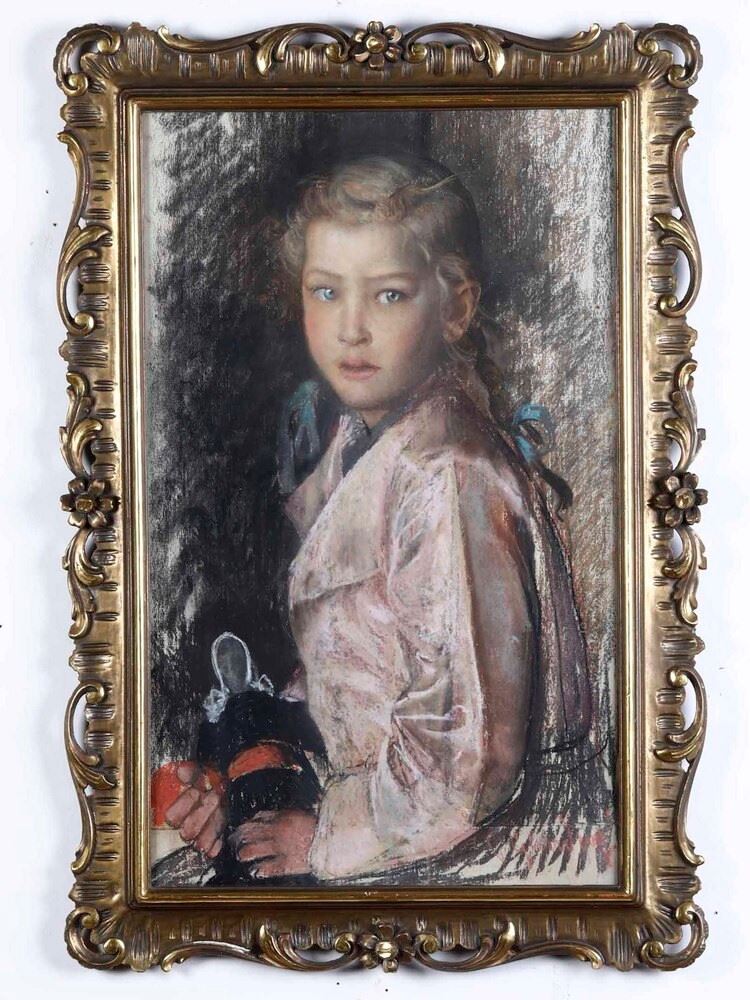 Pietro Gaudenzi : Ritratto di fanciulla  - pastello su carta - Asta Dipinti del XIX-XX secolo - Cambi Casa d'Aste