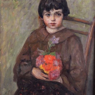 Bimba con Mazzo di Fiori
