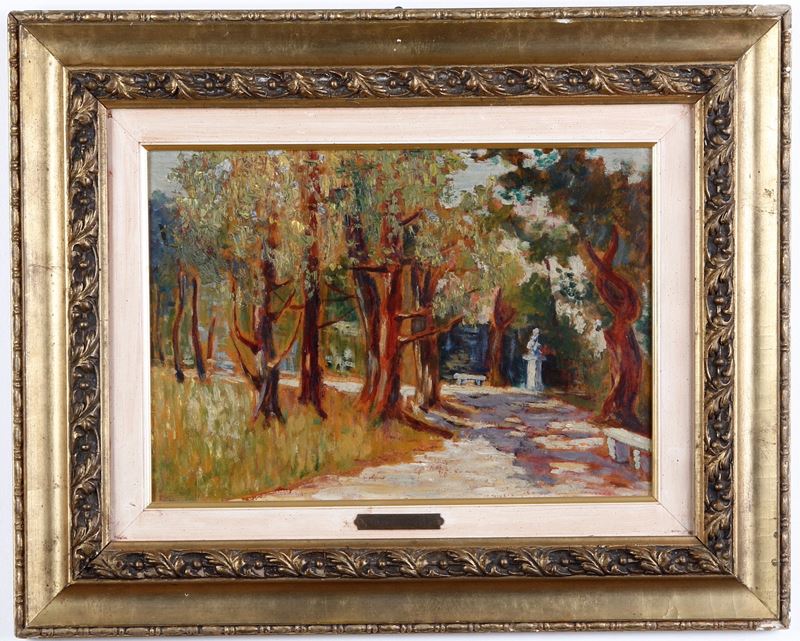 Dario Bardinero : Parco con alberi  - olio su cartoncino - Auction 19th Century Paintings - Cambi Casa d'Aste