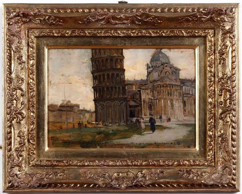 Carlo Follini : Piazza dei Miracoli a Pisa  - Asta Dipinti del XIX-XX secolo - Cambi Casa d'Aste