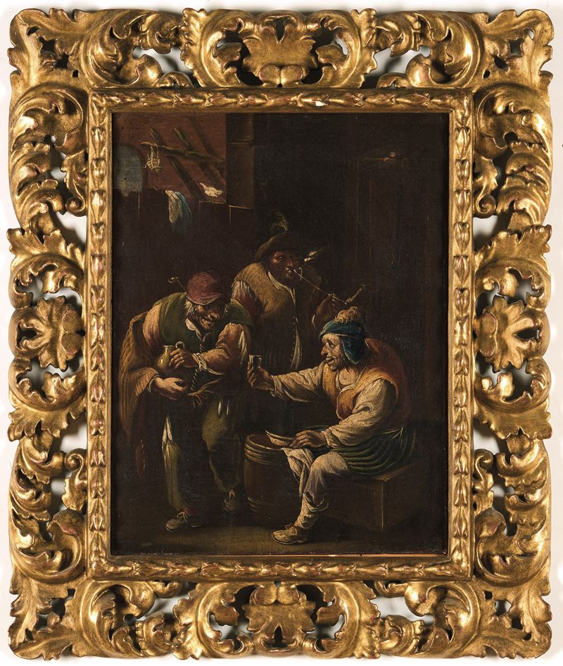 Scuola fiamminga del XVII secolo Scena di osteria  - olio su tela - Asta Pittura Antica - Cambi Casa d'Aste