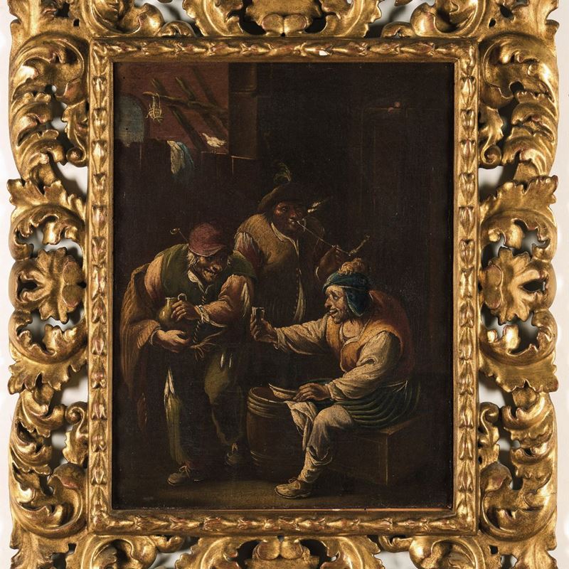 Scuola fiamminga del XVII secolo Scena di osteria  - olio su tela - Asta Pittura Antica - Cambi Casa d'Aste