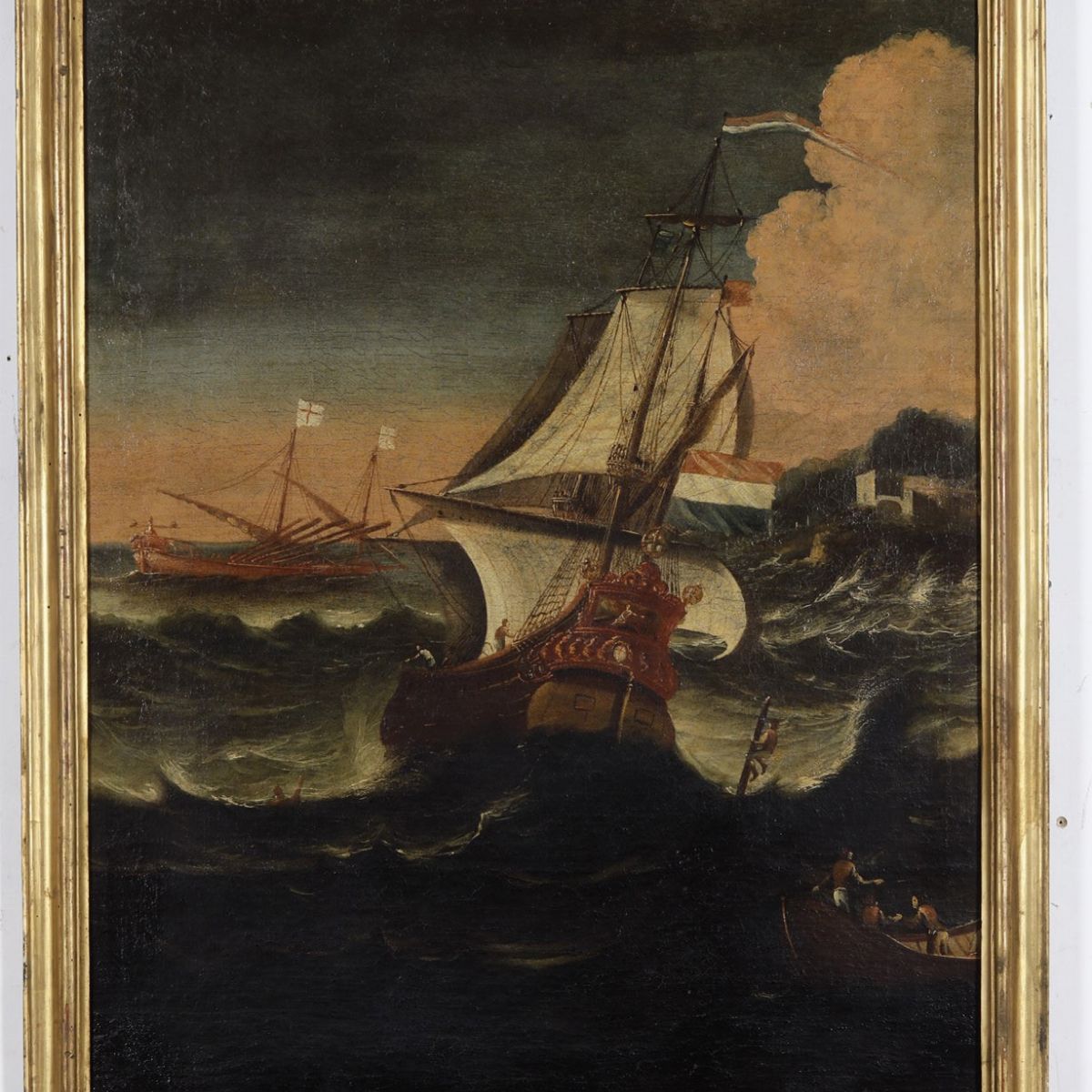 Scuola del XVIII Secolo Marina in Tempesta con Imbarcazioni