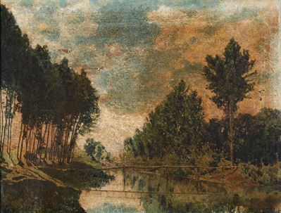 Anonimo del XIX Secolo Passerella sul Fiume