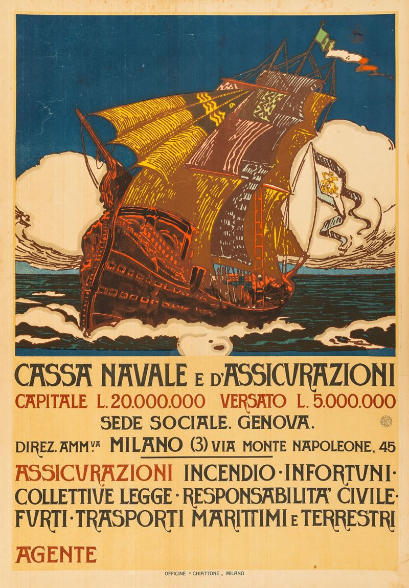 Freeman : Cassa Navale e d’Assicurazioni Genova - Milano.  - Auction POP Culture and Vintage Posters - Cambi Casa d'Aste