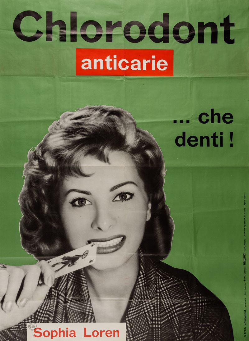 Freeman : Chlorodont anticarie - Sophia Loren.  - Auction POP Culture and Vintage Posters - Cambi Casa d'Aste