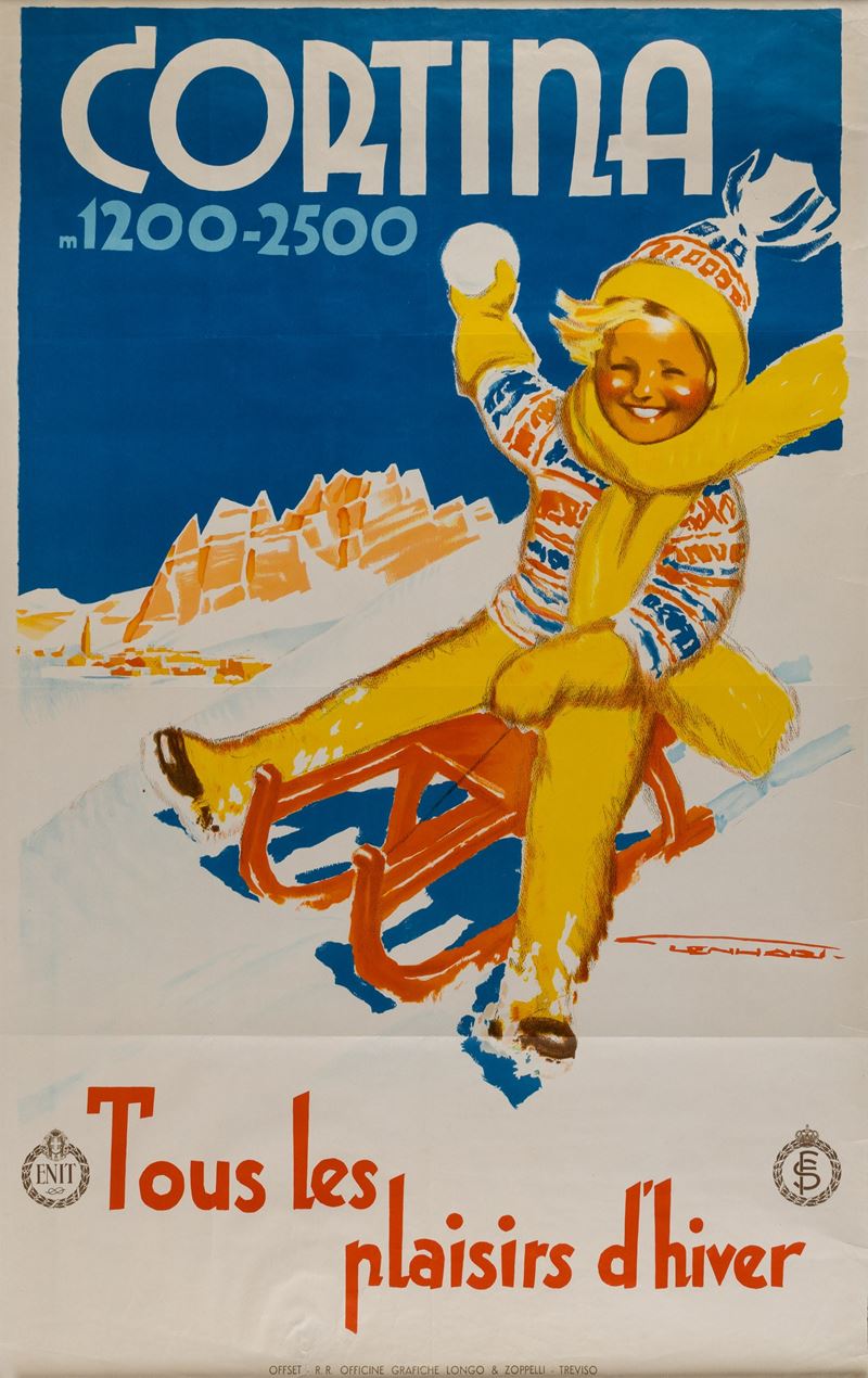 Franz Lenhart : Cortina - ENIT.  - Auction POP Culture and Vintage Posters - Cambi Casa d'Aste