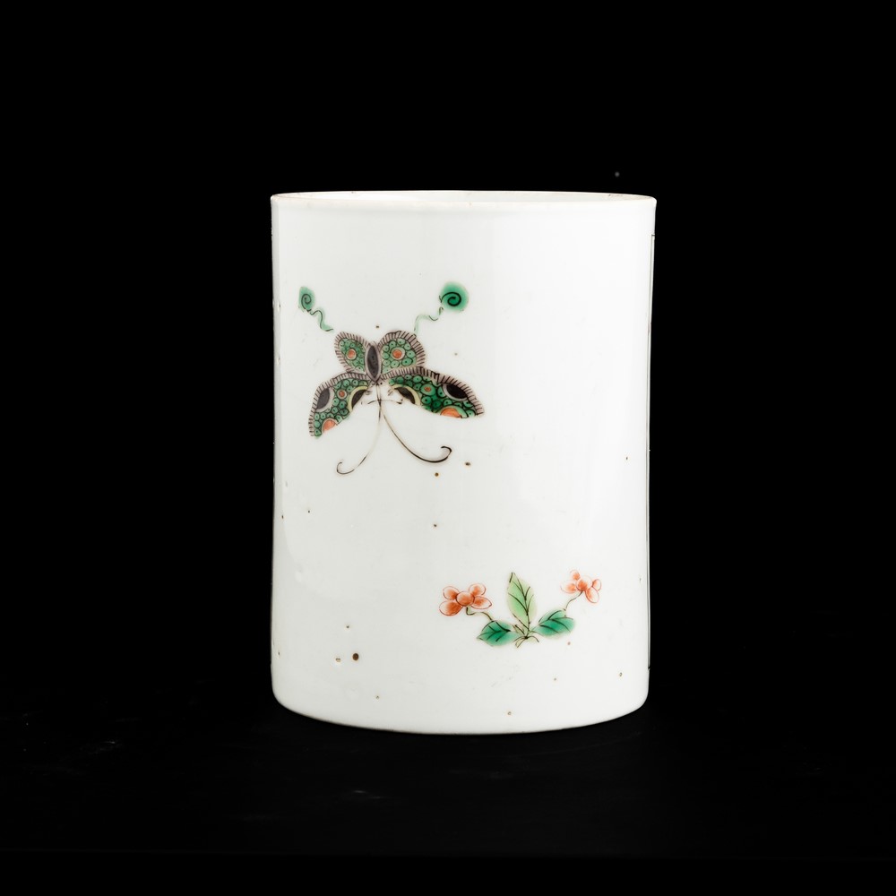 Cina (Dinastia Qing), Portapennelli in porcellana con decoro doucai «wénfáng sìbǎo», epoca Kangxi...