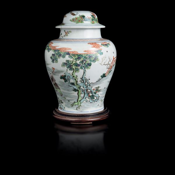 Potiche in porcellana a decoro di paesaggio, Cina, Dinastia Qing, XIX secolo