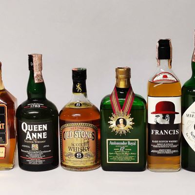 Royal Stewart, Queen Anne, Old Stones, Ambassador, Francis, Seven Eleven, Scoth Whisky