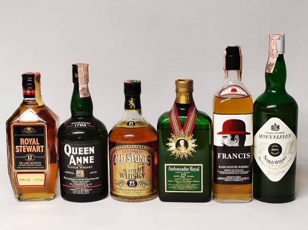 Royal Stewart, Queen Anne, Old Stones, Ambassador, Francis, Seven Eleven, Scoth Whisky