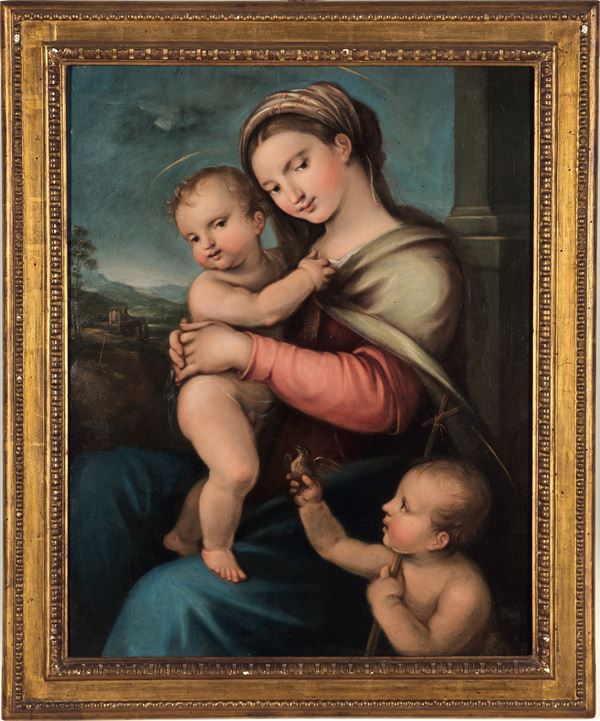 Nei modi della pittura del XVI secolo Madonna con Bambino e San Giovannino