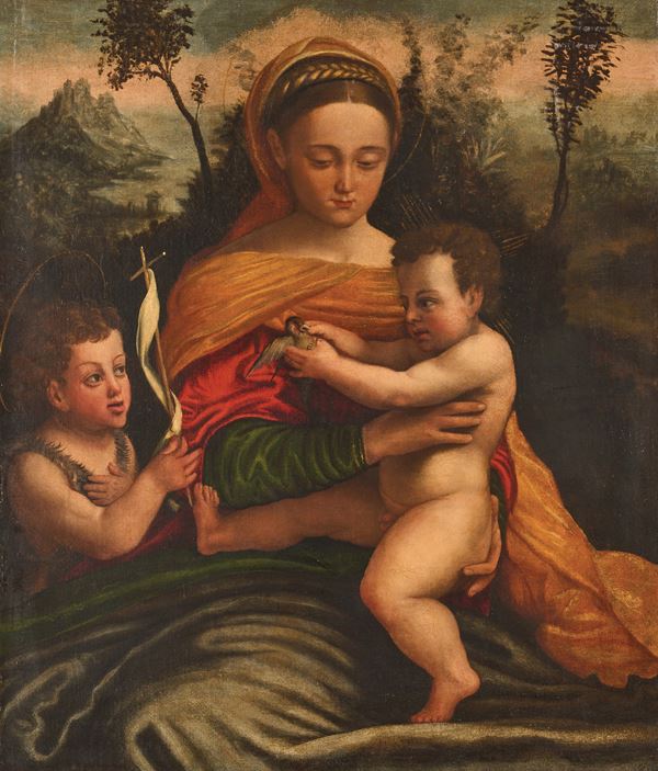 Raffaello Sanzio - (fine XVI - inizi XVII secolo) Madonna con Bambino e San Giovannino