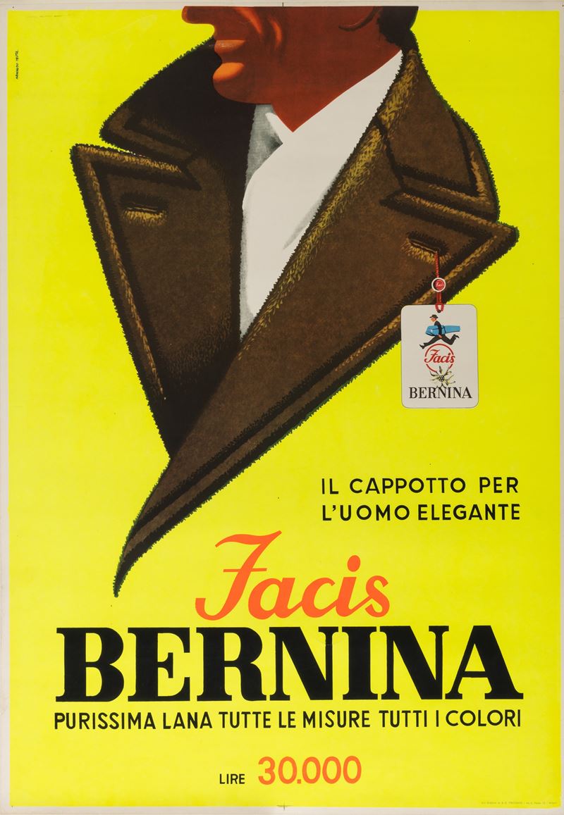 Armando Testa : Facis Bernina - Cappotto.  - Auction POP Culture and Vintage Posters - Cambi Casa d'Aste