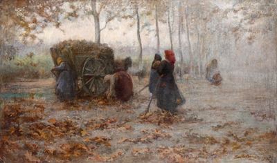 Carrozza con Contadini in Paesaggio Nebbioso